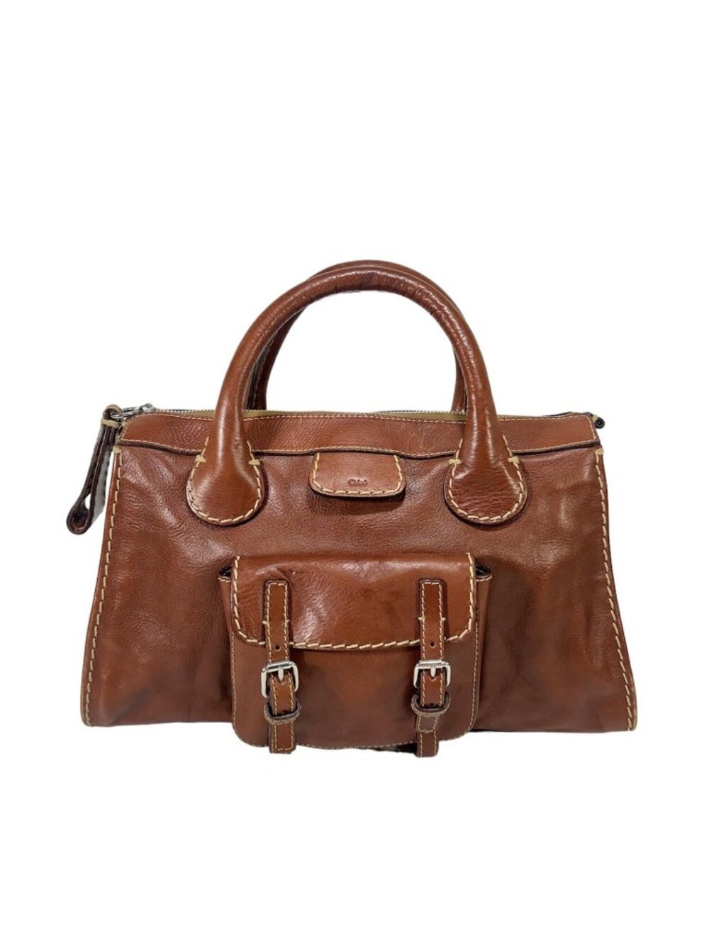 Vintage Chloe Edith ~ Medium Brown Top Handle Leather Tote Bag ~ 16" x 10" x 5"